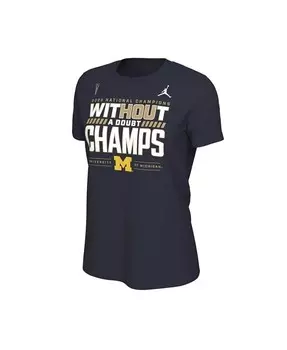 Женская футболка темно-синего цвета с изображением команды Michigan Wolverines College Football Playoff National Champions 2023 в раздевалке Jordan, синий