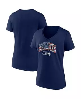 Женская футболка темно-синего цвета с логотипом College Seattle Seahawks Team Banner Wave с v-образным вырезом Fanatics, темно-синий