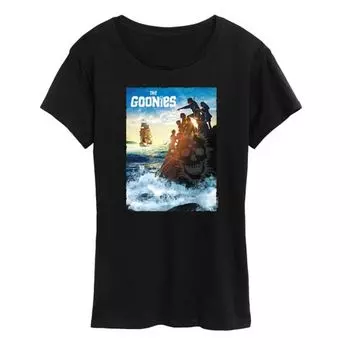 Женская футболка The Goonies с принтом "Закат на скале" Licensed Character, черный