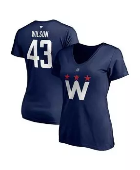 Женская футболка Tom Wilson Navy Washington Capitals 2020/21 с альтернативным аутентичным названием и номером стека с v-образным вырезом Fanatics, синий