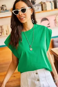 Женская футболка травяного цвета с подмышками и летучей мышью Olalook, зеленый