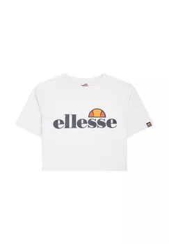 Женская футболка: укороченный топ, короткий рукав, круглый вырез, круглый вырез, логотип, однотонная ellesse