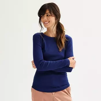 Женская футболка узкого кроя с длинными рукавами Sonoma Goods For Life в рубчик, цвет Blue Beauty