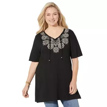 Женская футболка в крестьянском стиле больших размеровCatherines Easy Fit, цвет Black Medallion