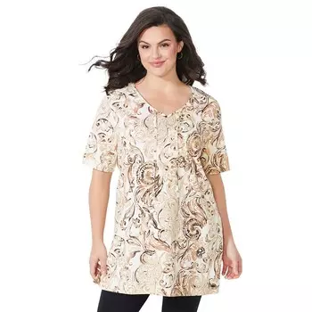 Женская футболка в крестьянском стиле больших размеровCatherines Easy Fit, цвет Ivory Paisley