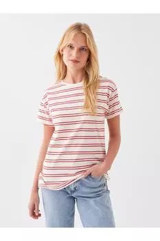 Женская футболка в полоску с коротким рукавом с круглым вырезом LC Waikiki, красный