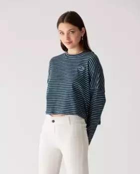 Женская футболка в полоску с вышивкой на груди Noon, синий