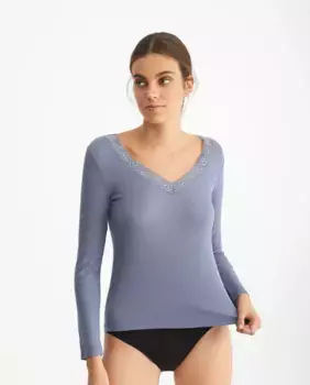 Женская футболка в рубчик из модала с длинными рукавами Promise, синий