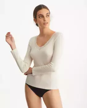 Женская футболка в рубчик из модала с длинными рукавами Promise, бежевый