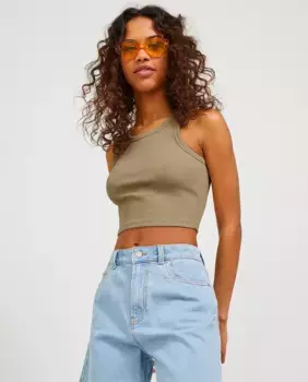 Женская футболка в рубчик на широких бретелях Jack & Jones, бежевый