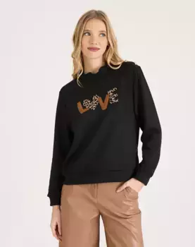 Женская футболка в рубчик с анималистичным принтом и надписями Naf Naf, черный