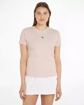 Женская футболка в рубчик с короткими рукавами Calvin Klein Jeans, светло-розовый