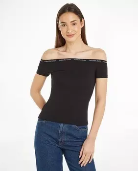 Женская футболка в рубчик с короткими рукавами Calvin Klein Jeans, черный