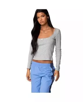 Женская футболка в рубчик с кружевной отделкой Mora Edikted, серый