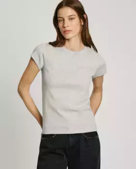 Женская футболка в рубчик с напечатанным логотипом Pepe Jeans, серый