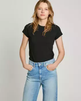 Женская футболка в рубчик с напечатанным логотипом Pepe Jeans, черный