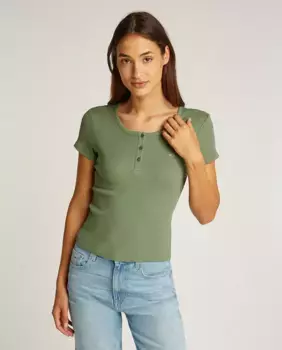 Женская футболка в рубчик в полоску Tommy Jeans, темно-зеленый