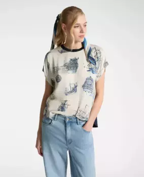 Женская футболка в сочетании с принтом спереди Elena Mir, белый