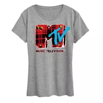 Женская футболка в стиле MTV с клетчатым гранж-принтом Licensed Character, серый