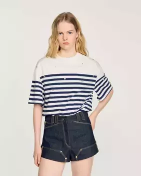 Женская футболка в стиле «Сейлор» со стразами Sandro, тёмно-синий