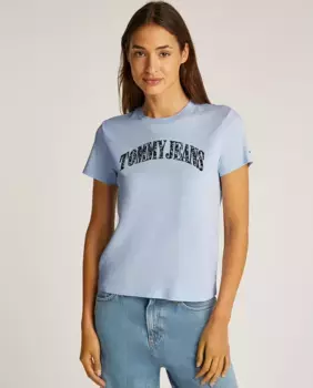 Женская футболка в университетском стиле с цветочным логотипом Tommy Jeans, голубой
