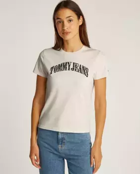 Женская футболка в университетском стиле с цветочным логотипом Tommy Jeans, цвет Crudo
