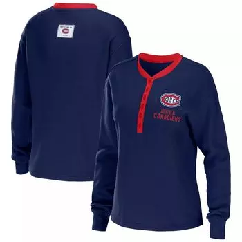 Женская футболка WEAR by Erin Andrews Темно-синяя футболка Montreal Canadiens Waffle Henley с длинным рукавом