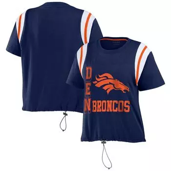Женская футболка WEAR by Erin Andrews Темно-синяя футболка с цветными блоками Denver Broncos