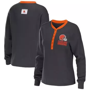 Женская футболка WEAR by Erin Andrews Уголь Cleveland Browns Waffle Henley с длинным рукавом