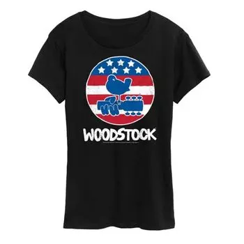 Женская футболка Woodstock с принтом в стиле американа Licensed Character, черный