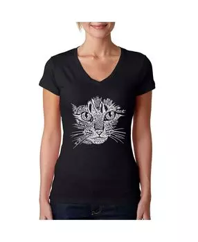 Женская футболка word art с v-образным вырезом - кошачья морда LA Pop Art, черный