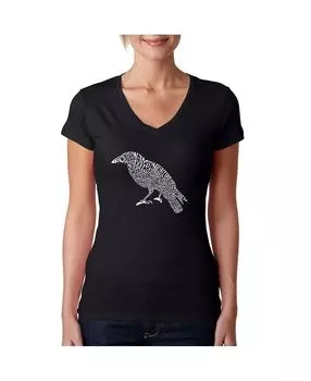 Женская футболка word art с v-образным вырезом - ворон эдгара аллена по LA Pop Art, черный