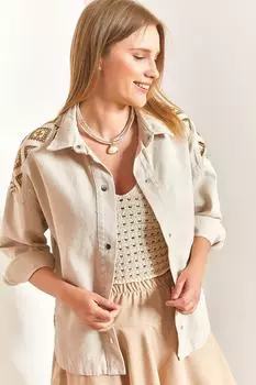 Женская габардиновая куртка с этнической вышивкой и узором Bianco Lucci, серый