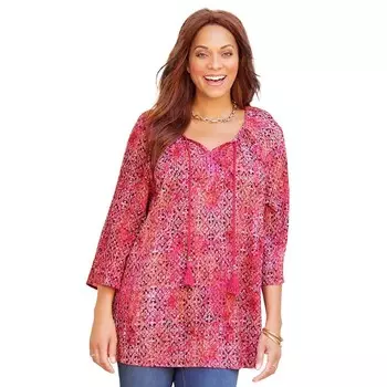Женская газовая блузка в крестьянском стиле с пайетками и отделкой Екатерины больших размеров Catherines, цвет Pink Burst Textured