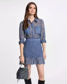 Женская гипюровая кружевная рубашка с карманами Morgan, индиго