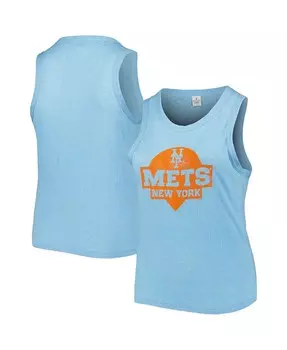 Женская голубая майка New York Mets Tri-Blend больших размеров с высоким воротником Soft As A Grape