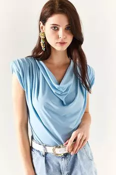 Женская голубая свободная блузка с мягким воротником Olalook, синий