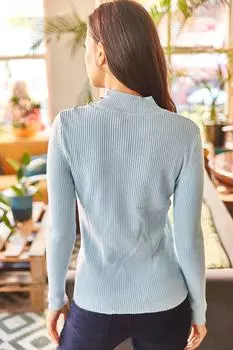 Женская голубая трикотажная блузка с заниженными плечами и пуговицами Olalook, бежевый