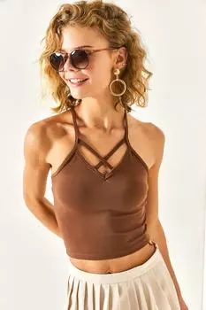 Женская горько-коричневая укороченная блузка с перекрестием спереди и сзади Olalook, коричневый