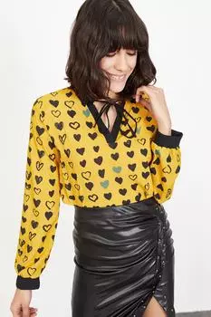 Женская горчичная блузка с узором в виде сердечек Lafaba, желтый