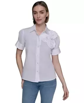 Женская хлопковая блуза с цветочной аппликацией KARL LAGERFELD PARIS, белый