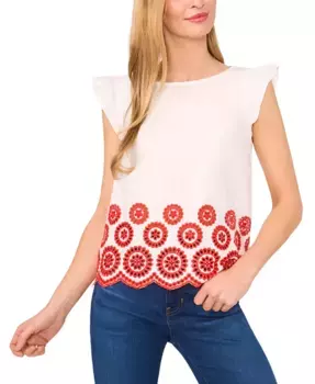 Женская хлопковая блуза с контрастной вышивкой и рукавами-крылышками CeCe, красный