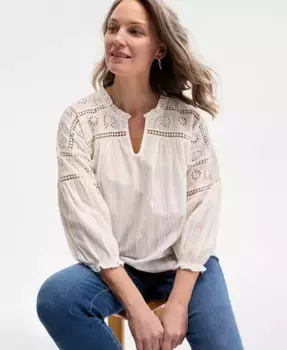 Женская хлопковая блуза с вышивкой и рукавом 3/4 Style & Co, белый