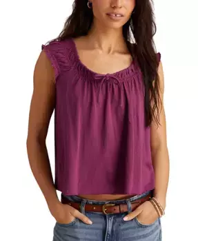 Женская хлопковая блузка без рукавов со сборкой и завязкой на шее Lucky Brand, розовый