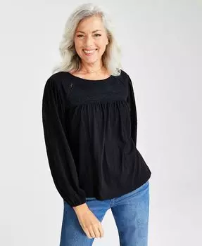 Женская хлопковая блузка кружевной вязки Style & Co, черный