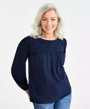 Женская хлопковая блузка кружевной вязки Style & Co, синий