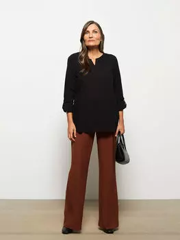 Женская хлопковая блузка с длинным рукавом и вышивкой с укороченным воротником LCW Grace