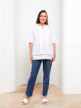 Женская хлопковая блузка с коротким рукавом и вышивкой с укороченным воротником LCW Grace