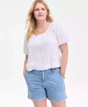 Женская хлопковая блузка с круглым вырезом из марли On 34th, белый