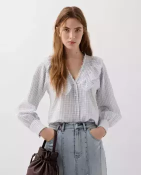 Женская хлопковая блузка с оборками Scalpers, синий